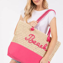 Load image into Gallery viewer, Sewn Rope Beach Letter Color Straw Tote Bag