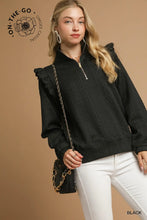 Load image into Gallery viewer, Cable Knit Textured Pullover with Ruffle Shoulders