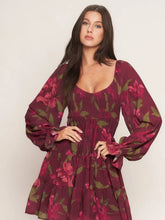 Load image into Gallery viewer, A Printed Woven Mini Dress Burgundy
