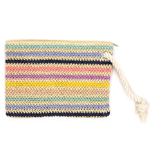Load image into Gallery viewer, Rope Handle Striped Crochet Pouch