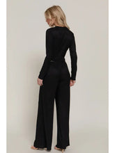 Load image into Gallery viewer, Long Sleeve Crew Neck Top & Waist Tie Long Pants Set Black