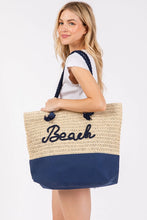Load image into Gallery viewer, Sewn Rope Beach Letter Color Straw Tote Bag