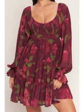 Load image into Gallery viewer, A Printed Woven Mini Dress Burgundy