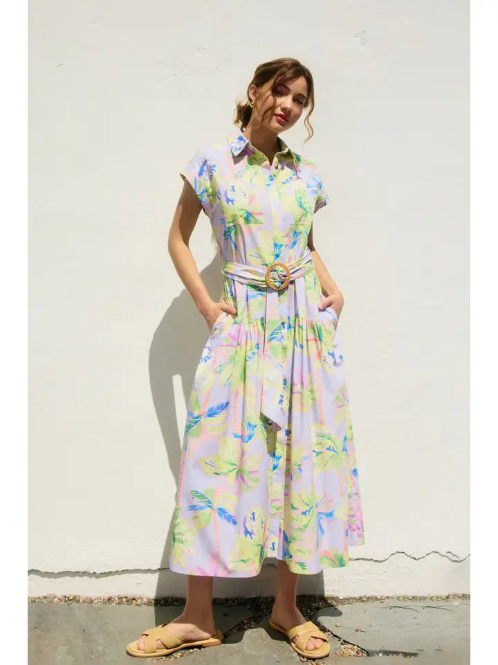 Floral Radiance Sash Belt Shirt Dress