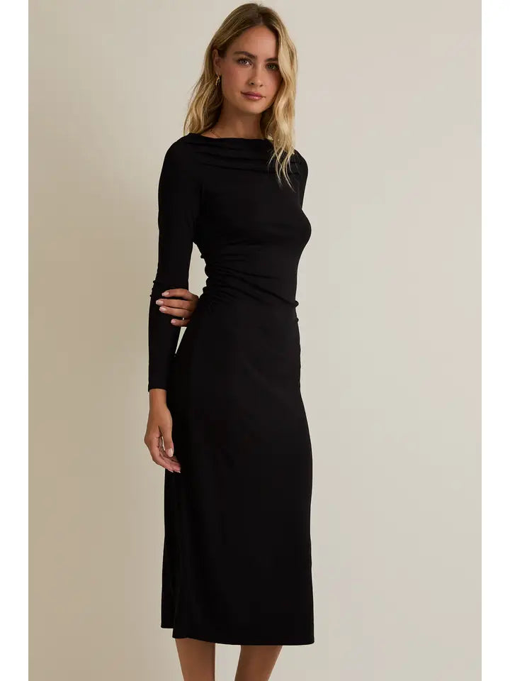 Off Shoudler Long Sleeve Maxi Dress Black