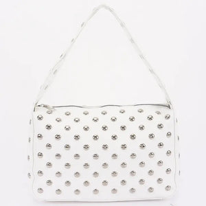 Faux Leather Metal Studded Hobo Bag