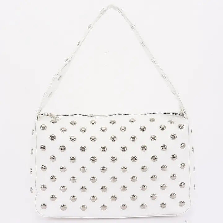 Faux Leather Metal Studded Hobo Bag