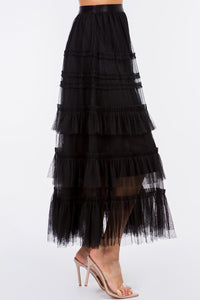 Ruffled Tiered Midi Tulle Skirt