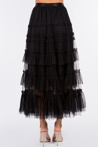 Ruffled Tiered Midi Tulle Skirt