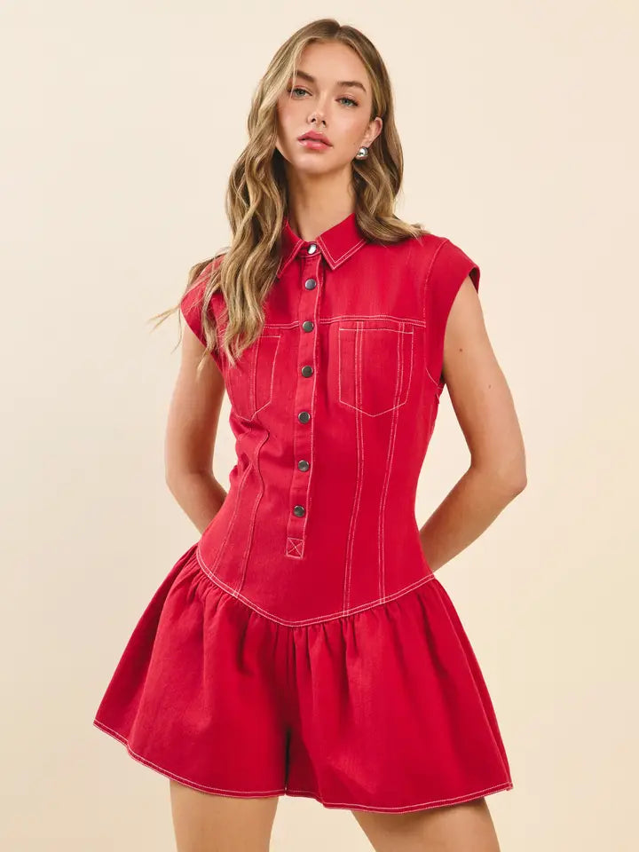 Sleeveless Contrast Stitching Snap Button Romper