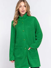 Load image into Gallery viewer, Long Sleeve High Neck Button Down Coat Green
