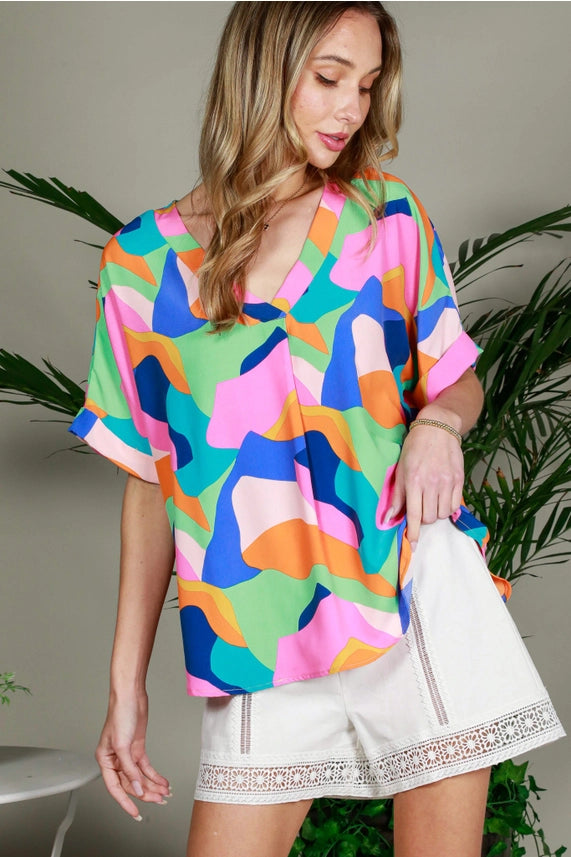 Colorful, Fun Geo Print Top