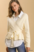 Load image into Gallery viewer, Long Sleeve Baby Doll V-Neck Tie Waist Wrap Sweater
