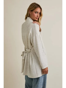 Long Sleeve Waist Tie Pocket Long Line Cardigan