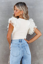 Load image into Gallery viewer, White Mesh Ruffle Sleeve Top
