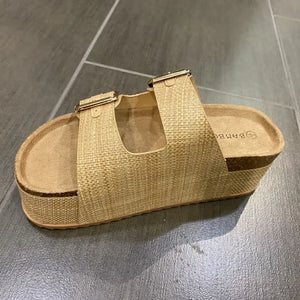 Thick Cork Platform Double Buckle Strap Sandals