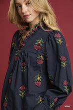 Load image into Gallery viewer, Embroidered Floral Ruffle Neck Blouse
