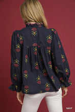 Load image into Gallery viewer, Embroidered Floral Ruffle Neck Blouse
