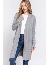Load image into Gallery viewer, Long Sleeve Rib Banded Open Tunic Sweater Cardigan Gray
