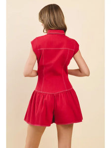 Sleeveless Contrast Stitching Snap Button Romper