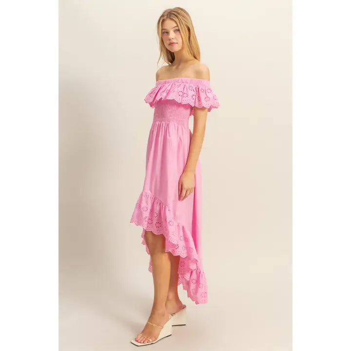 Pink High Low Midi Dress