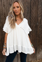 Load image into Gallery viewer, White V-Neck Studded Blouse
