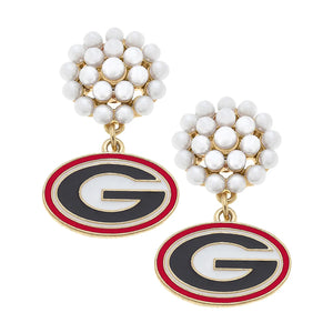 Pearl Georgia Bulldog Earrings