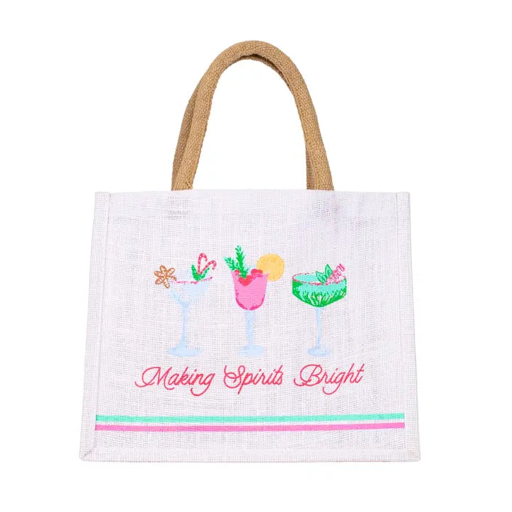 Making Spirits Bright Gift Tote White/Multi 12x10x8