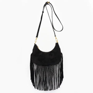 Fringe Trimmed Suede Crossbody Bag