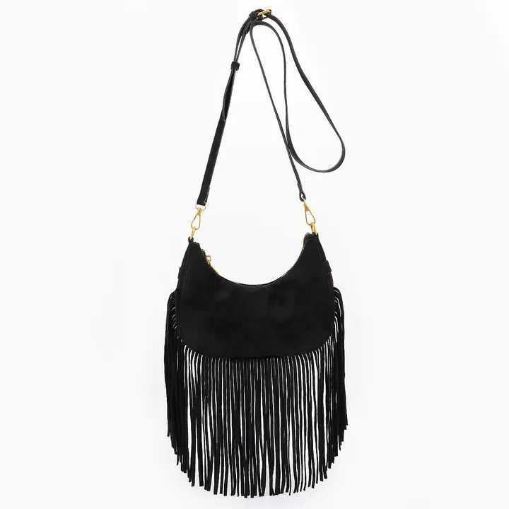 Fringe Trimmed Suede Crossbody Bag