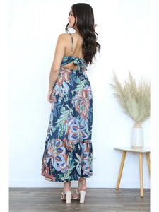 V Neck Open Tie Back Maxi Dress