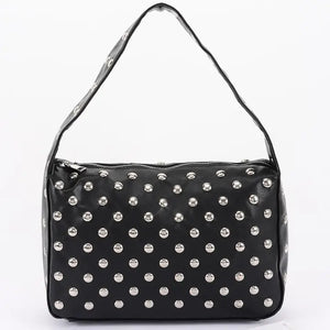 Faux Leather Metal Studded Hobo Bag