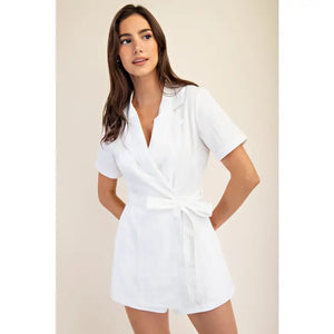 Lapel Collar Short Sleeves Romper