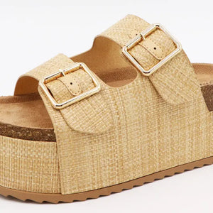 Thick Cork Platform Double Buckle Strap Sandals