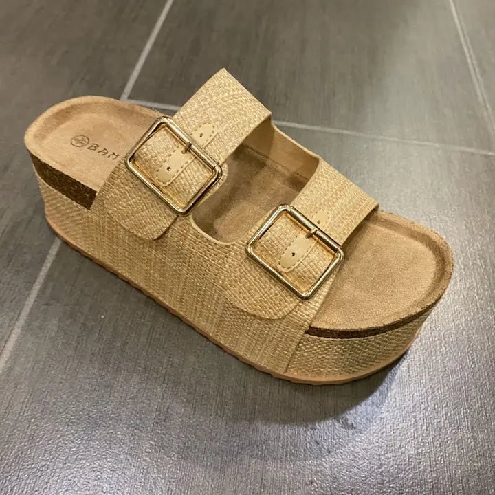 Thick Cork Platform Double Buckle Strap Sandals