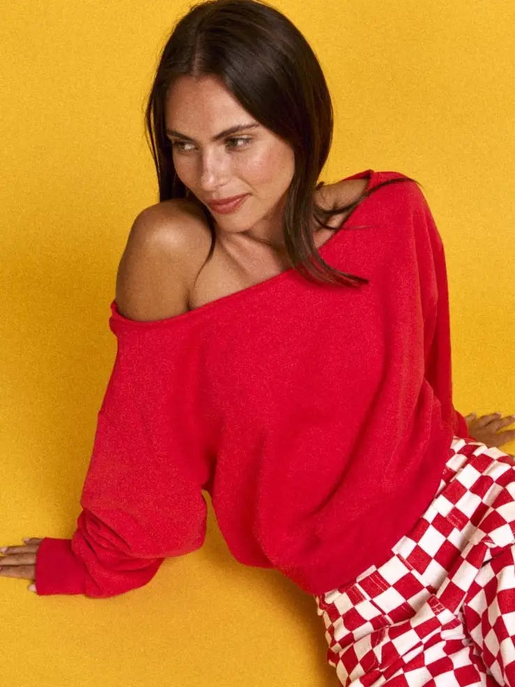 Drop Shoulder Red Sweater