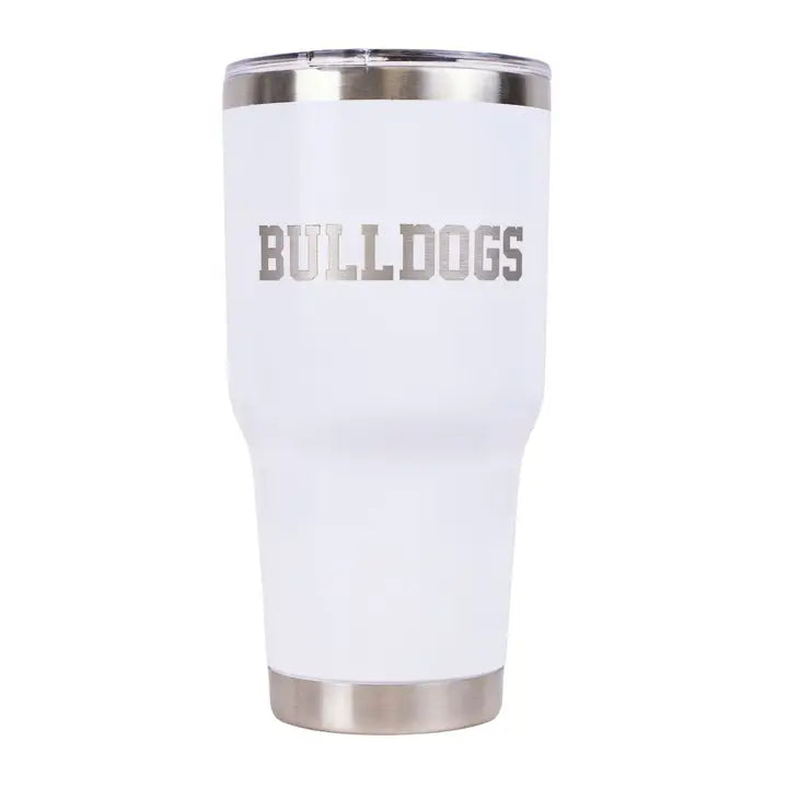 Bulldogs Etched Tumbler White/Silver 30oz.