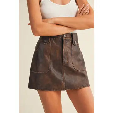 PATCH POCKET MINI SKIRT | RUSTIC BROWN