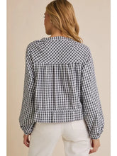Load image into Gallery viewer, Round Neck Long Sleeve Waist Tie Button Up Gingham Top
