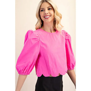 Round Neckline Balloon Sleeve Top