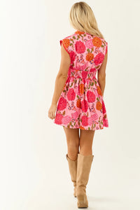Floral zip front cinch waist dress