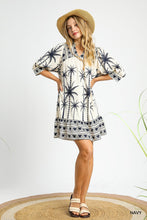 Load image into Gallery viewer, Navy Palm Print Ruffle Hem Tunic Dress
