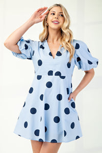 V Neck Navy Polka Mini Dress