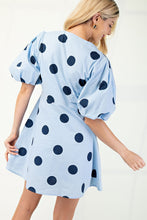 Load image into Gallery viewer, V Neck Navy Polka Mini Dress
