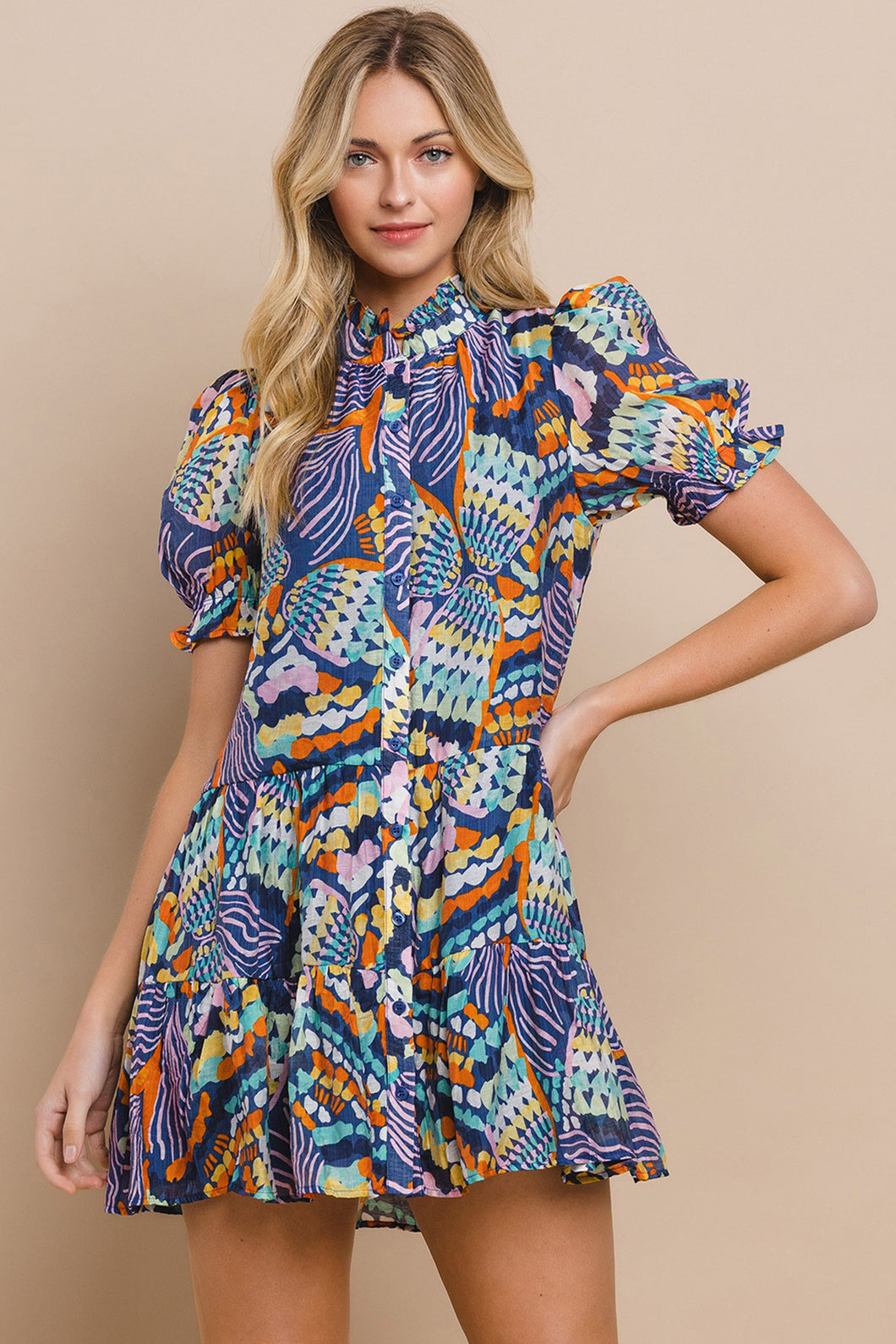 Abstract Button Dress