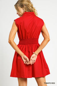 Zip Front Cinched Waist Red Mini