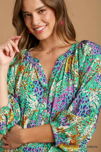 Mixed Animal Print V Neck