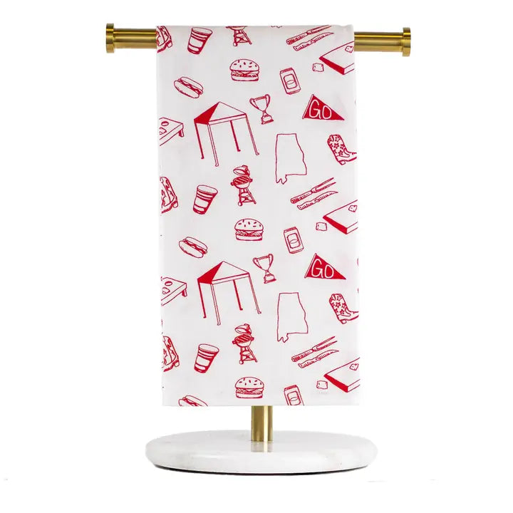 Tailgate Hand Towel White/Red 20x28