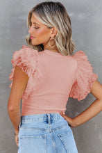 Load image into Gallery viewer, Pink Mesh Ruffle Sleeve Top
