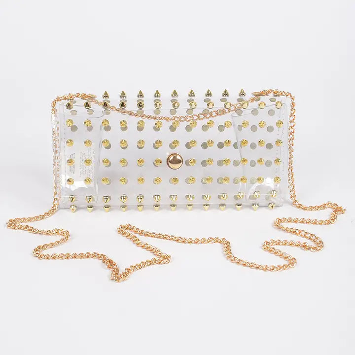 Spike Studded Clear Clutch